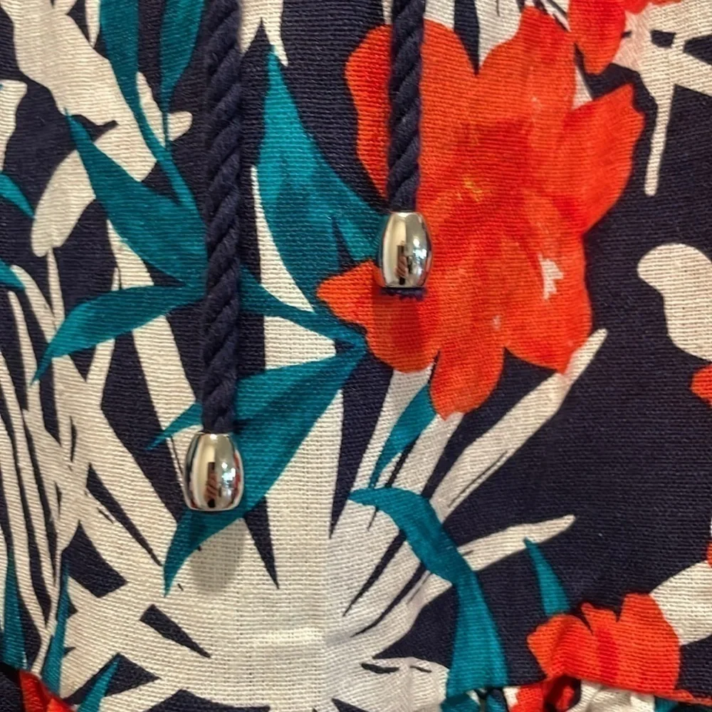 Jessica London Women Midi Skirt Size 24 Red Linen Blend Floral Coastal Grandma